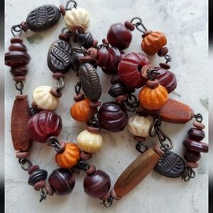 Vintage Antique (?) Estate Beaded Necklace Wood Metal Bone(?) Beads